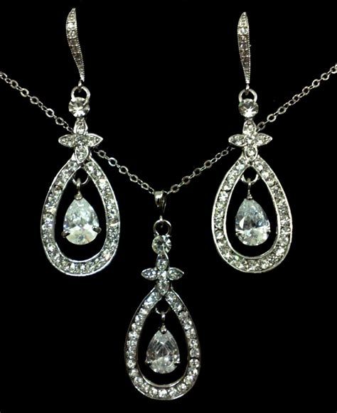 Bridal Jewelry Set Swarovski Crystal Earrings Pearl By Yjdesign