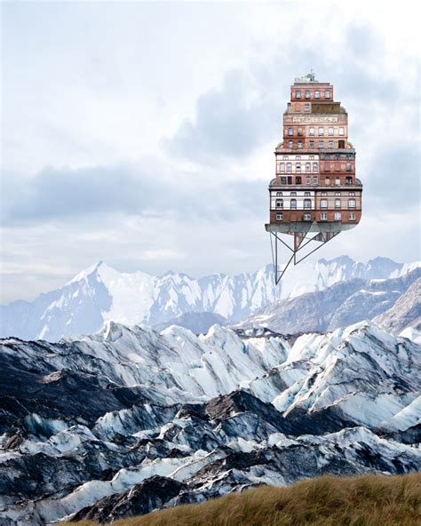 Surreal Architectural Collages That Float Above Serene Landscapes By