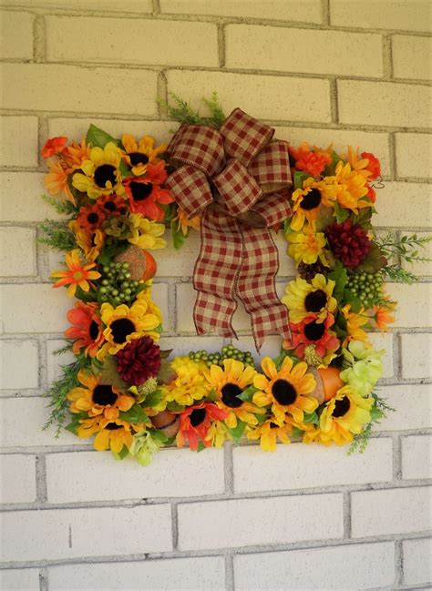 Square Fall Sunflower Wreath For Front Door Sunflower Wreath Etsy