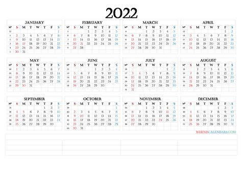 Free Printable 2022 Calendar With Holidays Landscape Pdf Image