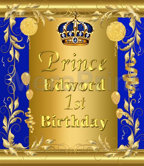 No printed materials will be shipped. Royal Blue Gold Prince Baby Boy 1st Birthday Party Invitation