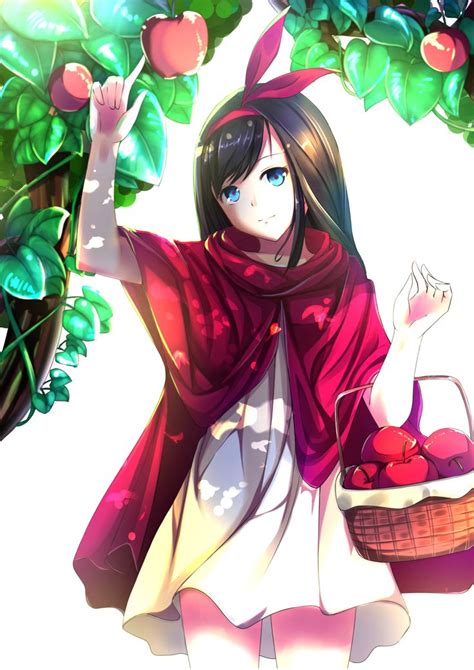 Anime Girl With Black Hair Blue Eyes White Dress Red