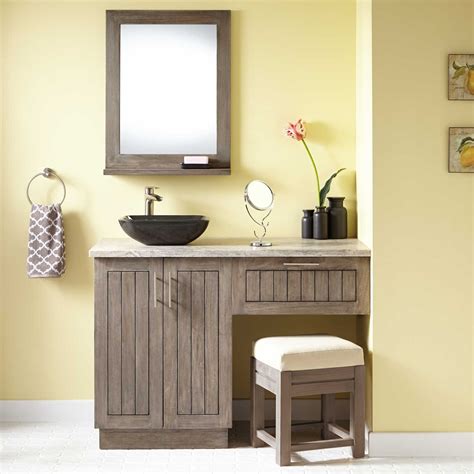 Whether you want inspiration for planning makeup table bathroom vanity or are building designer makeup table bathroom vanity from scratch, houzz has 529 pictures from the best designers, decorators, and architects in the country, including ferguson bath, kitchen & lighting gallery and rlh studio. 48" Montara Teak Vessel Sink Vanity with Makeup Area - Gray Wash - Teak Vanities - Bathroom ...