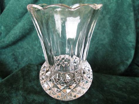 Elegant Diamond Cut Vase Vintage Lead Crystal Vase Small