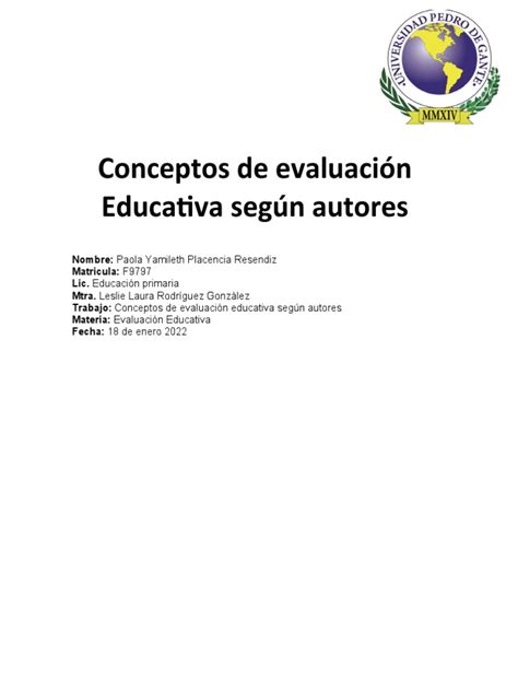 Actividad Conceptos De Evaluación Educativa Según Autores Pdf