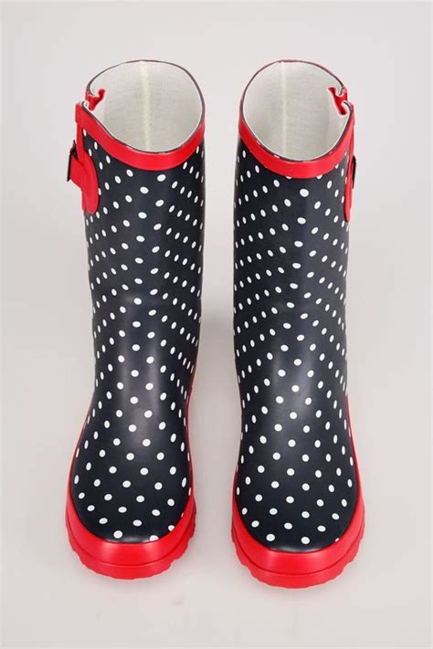 Pin By Kenda Davis 3 Peat On Navy And White Dots Wellies Boots Wide