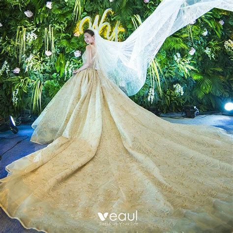 Luxury Gorgeous Glitter Champagne Wedding Dresses 2018