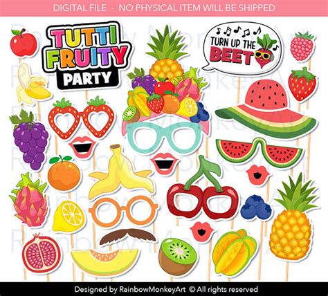 Printable Fruits Photo Booth Props Tutti Fruity Party Etsy