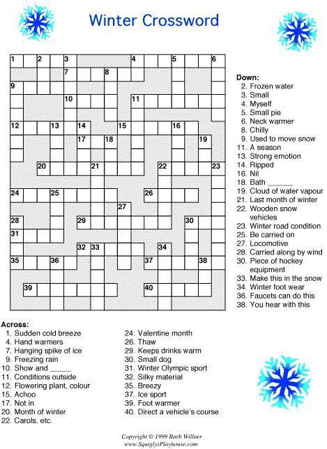 Printable Winter Crossword Puzzle Christmas Crossword Puzzles