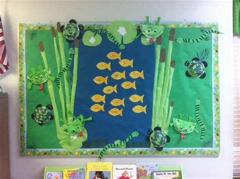 Pond Bulletin Board With Kids Crafts Preschool Door Decorations