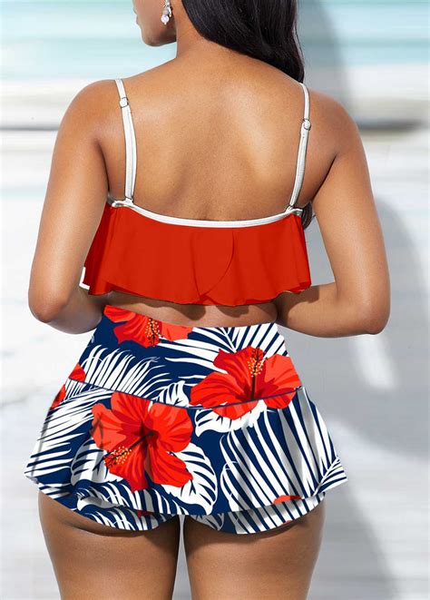 Ruffle Overlay Floral Print High Waist Bikini Set Rosewe Com Usd