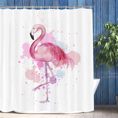 Vimmucir Flamingo Shower Curtain Retro Tropical Flamingo