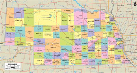 Map Of State Of Nebraska With Outline Of Its Cities Towns And Counties