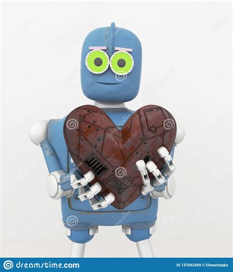 Robot Holding Heartmetal Heart 3d Render Stock Illustration