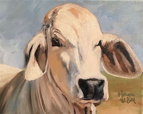 Norma Wilson Original Oil Brahman Cow Cattle Portrait Farm Animal