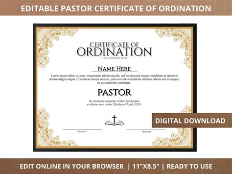 Editable Certificate Of Pastor Ordination Pastor Ordination