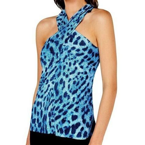 inc international concepts criss cross halter top blue leopard large stretch new mercari