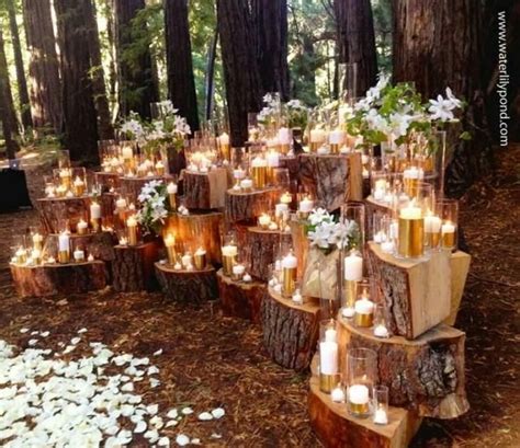 Wow Dramatic Stacked Wood Stump Backdrop For Wedding Ceremony Altar
