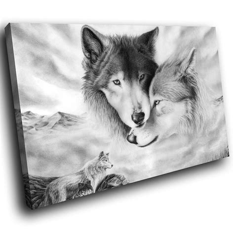 A464 Arctic Wolves Black White Funky Animal Canvas Wall Art Large