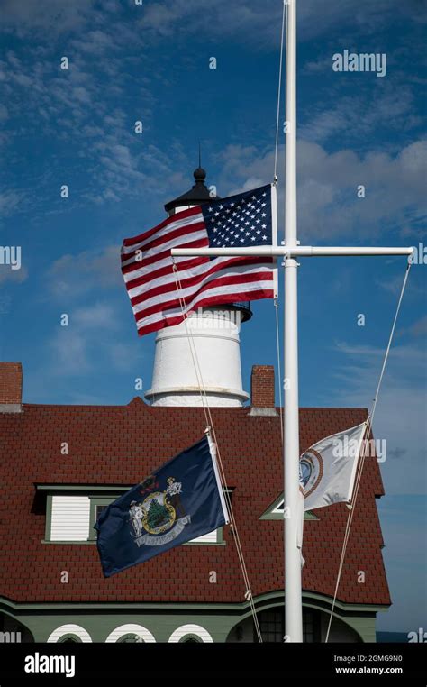 Remembering 9 11 Twenty Years Later Flag At Half Mast In Front Of