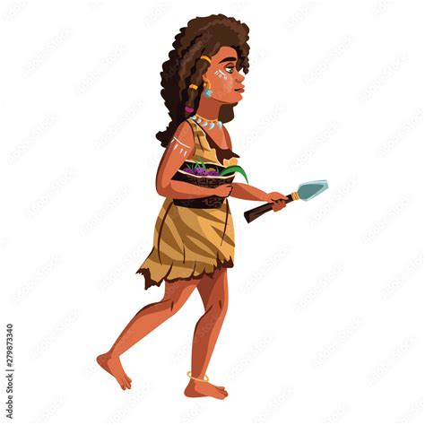 Ancient Caveman Woman Vector Cartoon Illustration Female Character