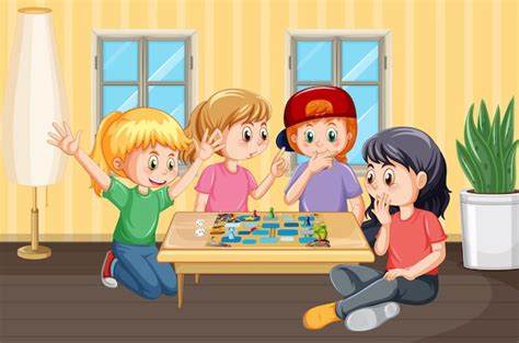 Kids Playing Board Game Clipart