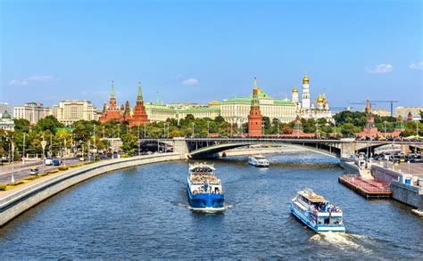 View Of Moscow Kremlin And The Moskva River Russia Stock Image