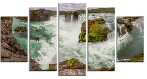 Godafoss Waterfall Iceland Panorama Metal Wall Art Contemporary