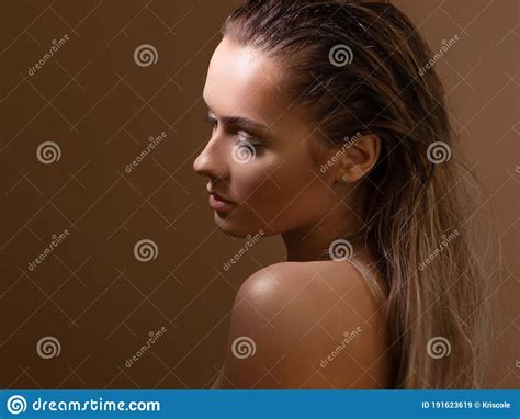 Tanned Sweet Girl With Clear Glowing Skin Health And Skin Care Stock