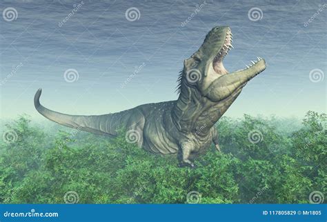 Dinosaur Tyrannosaurus Rex In The Rainforest Stock Illustration