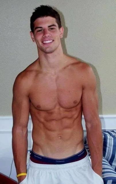 Shirtless Male Muscular Handsome Jock Beefcake Ripped Abs Smile Photo