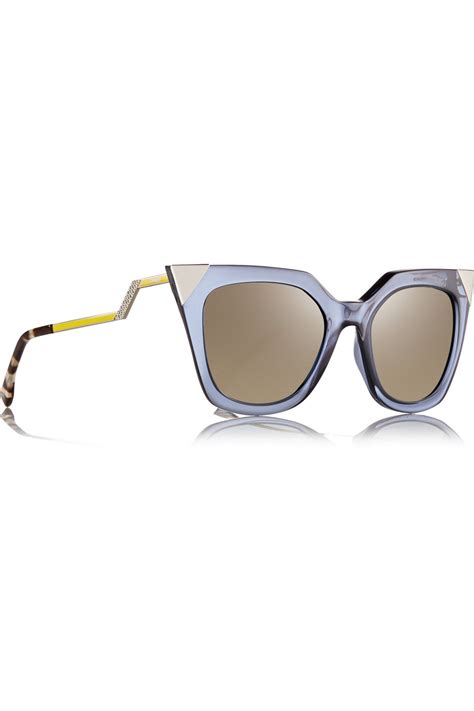 Fendi Embellished Cat Eye Acetate Mirrored Sunglasses In Blue Lyst