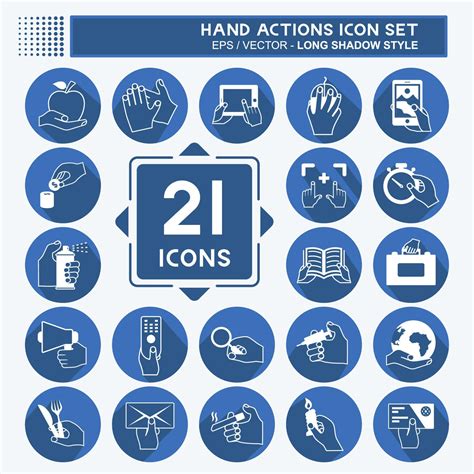 Hand Actions Icon Set Suitable For Education Symbol Long Shadow Style