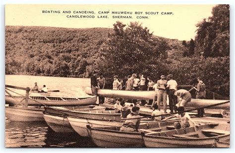 Postcard Ct Sherman Camp Mauwehu Boy Scout Camp Boating Candlewood Lake