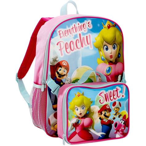 Super Mario Girls Large Backpack With Insulated Lunch Bag Details