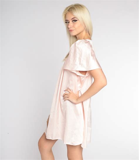 Pink Satin Nightgown 90s Lingerie Mini Dress Floral Lace Trim Tent Sleep Lounge Dress Short