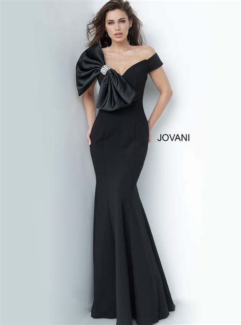 Jovani 1007 Black Off The Shoulder Bow Evening Gown