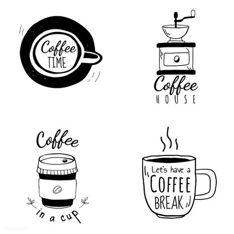 four coffee logos with different types of cups and the words coffee time let s have a coffee