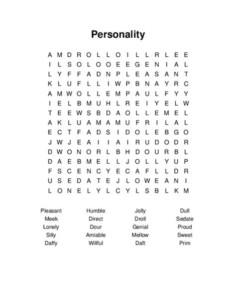 Personality Word Search