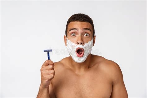 Close Up Happy Naked African Man Shaving Razor Stock Photos Free