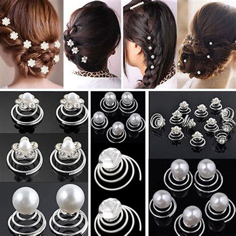 Polytree 12 Pcs Spiral Hairpins Wedding Bridal Pearl Crystal Flower