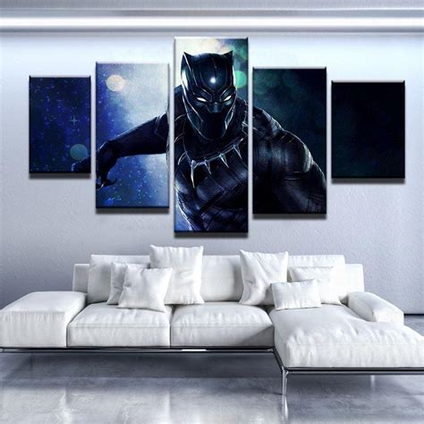 Framed 5 Pieces Black Panther Movie Painting Printed Canvas Wall Art
