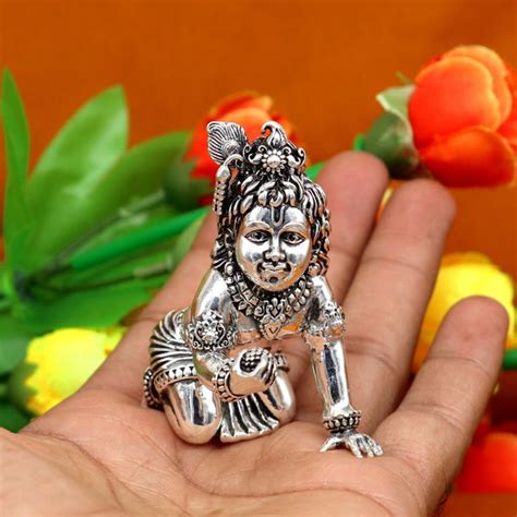 2 925 Silver Handmade Idol God Little Krishna Laddu Gopal Crawling