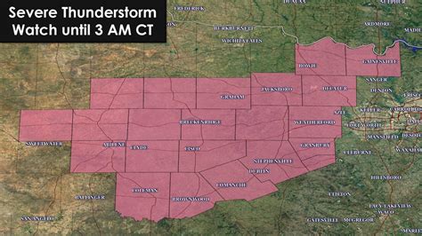 A severe thunderstorm watch can also be upgraded to a tornado watch if conditions originally forecasted for limited to no tornadic development change to allow possible tornado formation. Severe Thunderstorm Watch for western North Texas until 3 AM