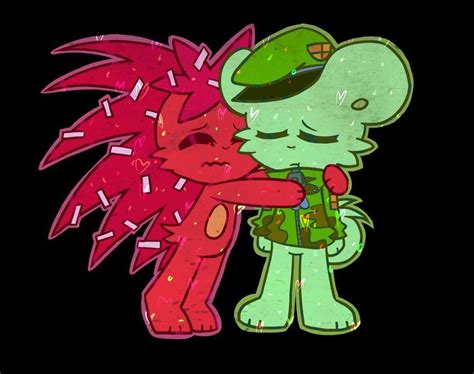 Two Cartoon Characters Hugging Each Other With Sprinkles On Them