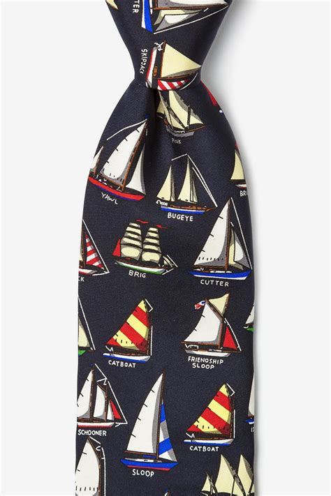 Name That Boat Navy Blue Silk Tie Nautical Neckties