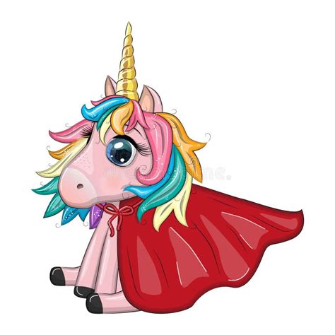 Cute Unicorn Character With Cloak As Super Hero Cartoon Design