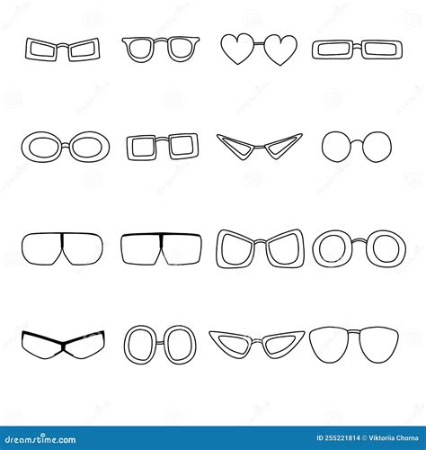 set of hand drawn doodle glasses vector sketch illustration of black outline eyeglasses linear
