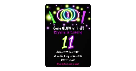 Glow Lights 11th Birthday Party Age 11 Invitation