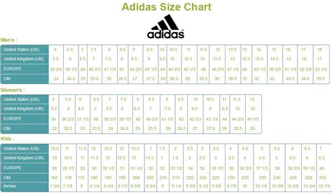 Use the shoe size converter charts below to convert your shoe size across any of the various shoe sizing systems used worldwide. Adidas Shoe Size Chart: Conversion for Men's, Women's & Kids